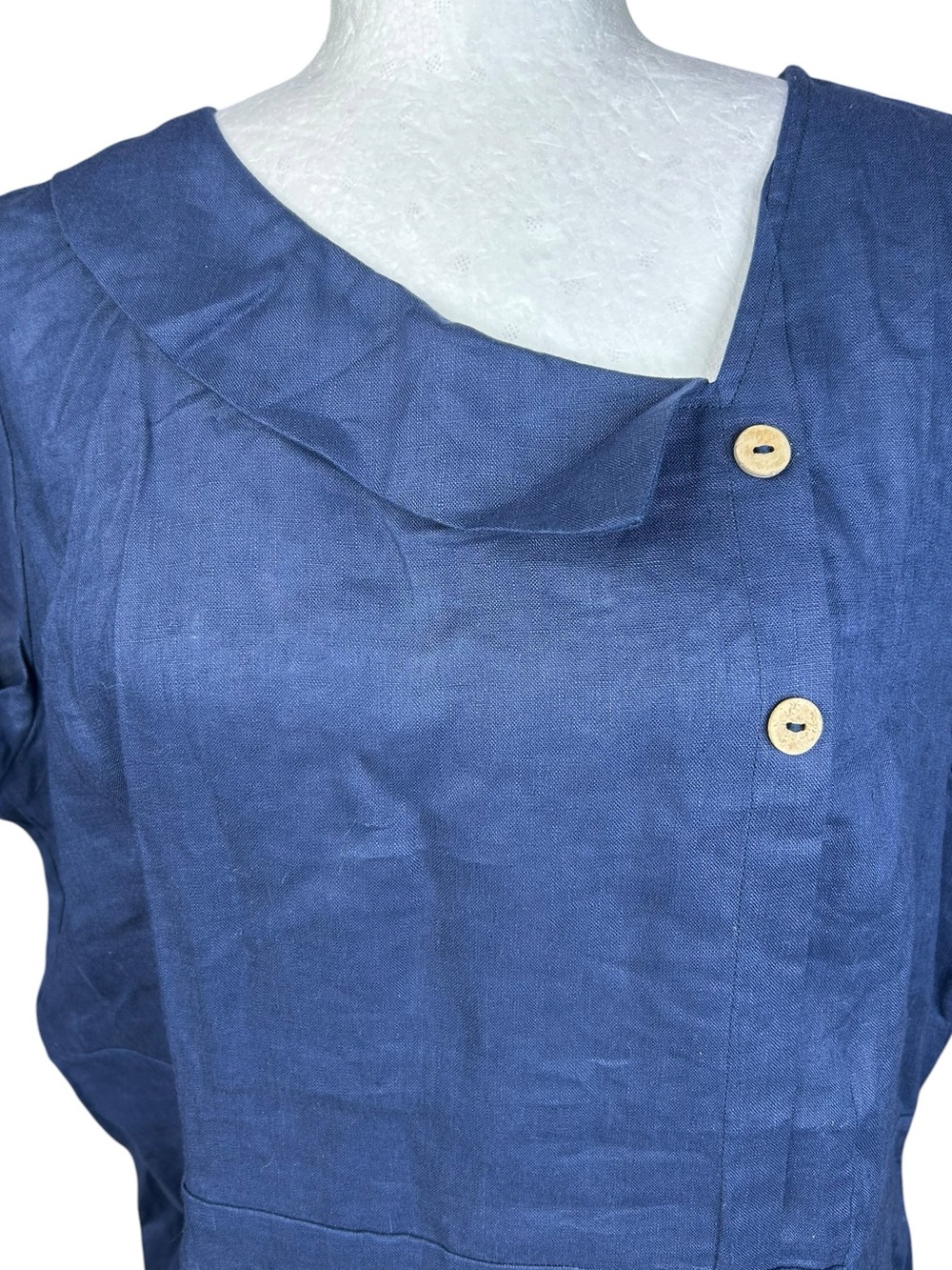 NEW Lintico Fiona Crescent Collar Flutter Sleeve Midi Dress XL Navy Lagenlook - Picture 9 of 16